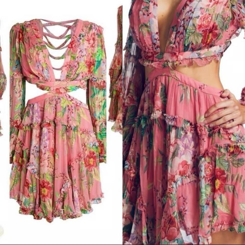 Zimmermann Bellitude Floating Cut Out Silk Floral Dress Resortwear Size 0 EUC